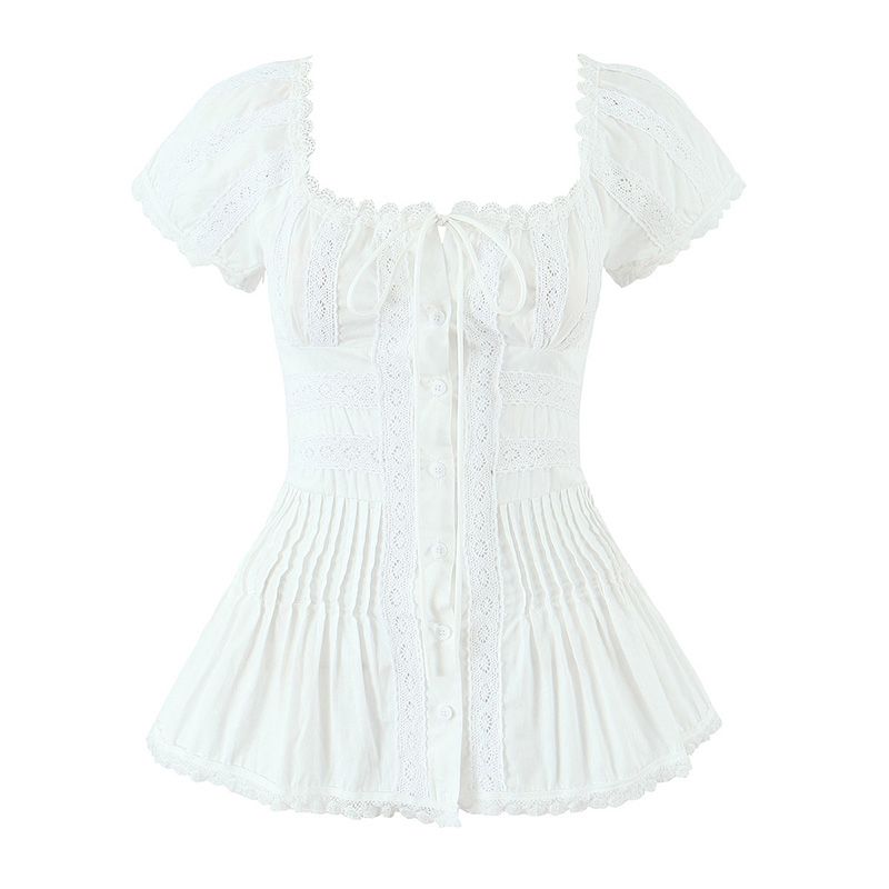 Nanfa Girl Sense French style Fairy Palace Style Square Collar Heavy Industry Lace Patchwork Slim fit Pleat Small Top White Lace Patchwork L
Nanfa Girl Sense French style Fairy Palace Style Square Collar Heavy Industry Lace Patchwork Slim fit Pleat Small Top White Lace Patchwork L