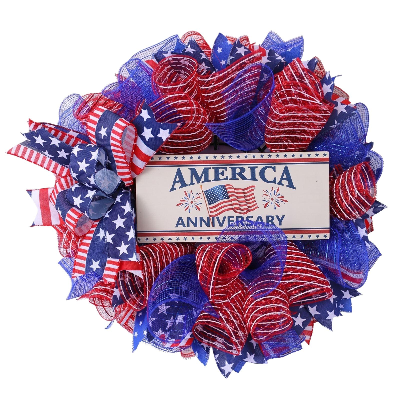 40CM Independence Day Wreath Mesh Ribbon Decoration Patriotic Door Hanging Wreath for Home Window Festival Front Door Decoration One Size
40CM Independence Day Wreath Mesh Ribbon Decoration Patriotic Door Hanging Wreath for Home Window Festival Front Door Decoration One Size
