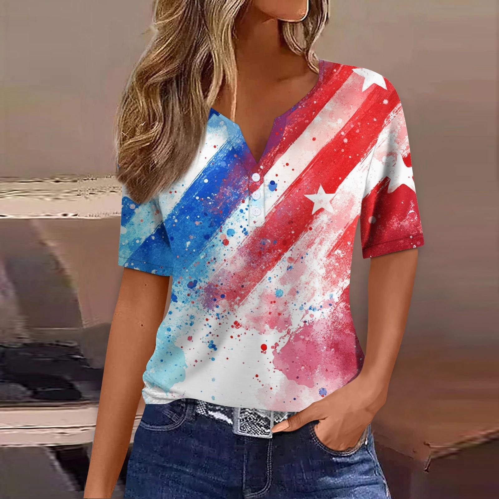 Women s Fashion Casual Independence Day Print V-neck Short Sleeve Decorated Button T-shirt Top M
Women s Fashion Casual Independence Day Print V-neck Short Sleeve Decorated Button T-shirt Top M