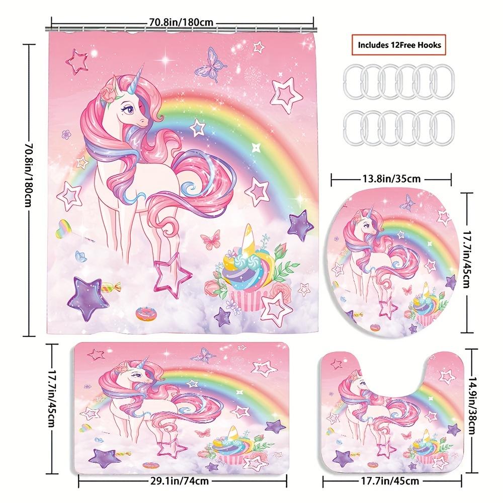 Magical Unicorn Bathroom Set: Includes 1 Pink Unicorn Shower Curtain, 2 Bath Mats, 1 Toilet Seat Cover, 1 Rug, And 12 Free Hooks W60H190(CM)-1 Pcs
Magical Unicorn Bathroom Set: Includes 1 Pink Unicorn Shower Curtain, 2 Bath Mats, 1 Toilet Seat Cover, 1 Rug, And 12 Free Hooks W60H190(CM)-1 Pcs