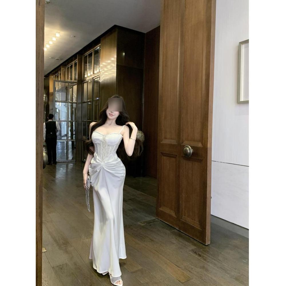 Темпераментное модное кружевное платье на бретелях, женское летнее платье для светской львицы, с завышенной талией и облегающее бедра, банкетное платье, платье XL- (recommended 110-60kg)