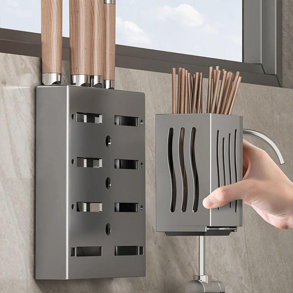 Wall-Mounted Draining Chopstick Holder Multifunctional Chopstick Barrel for Kitchen Black-Single
Wall-Mounted Draining Chopstick Holder Multifunctional Chopstick Barrel for Kitchen Black-Single