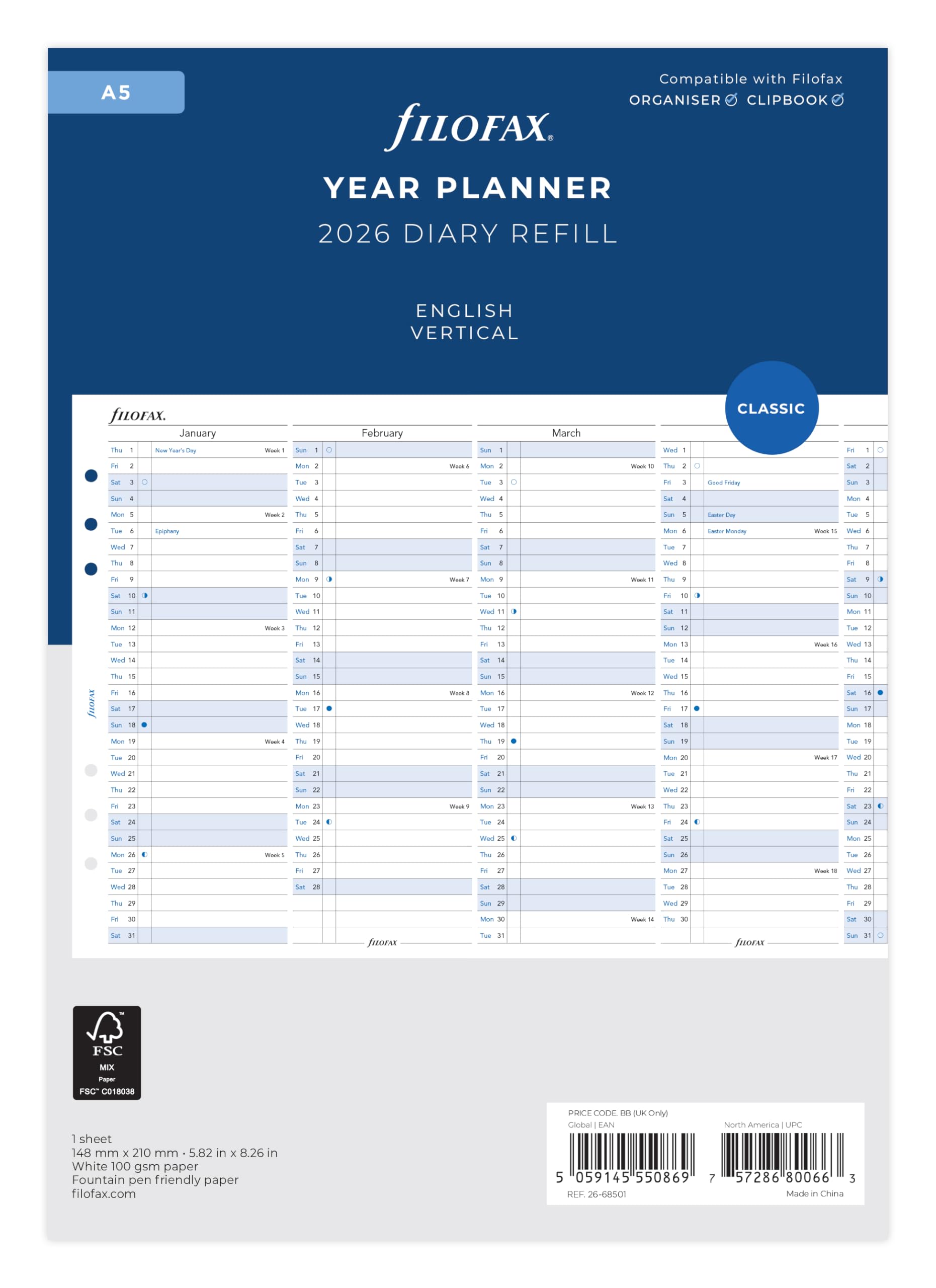 Filofax 2026 Наполнение для системного планера, А5 Вертикальный годовой планировщик, Начало с января, Белый, 26-68501, Официально импортировано
Filofax 2026 Наполнение для системного планера, А5 Вертикальный годовой планировщик, Начало с января, Белый, 26-68501, Официально импортировано