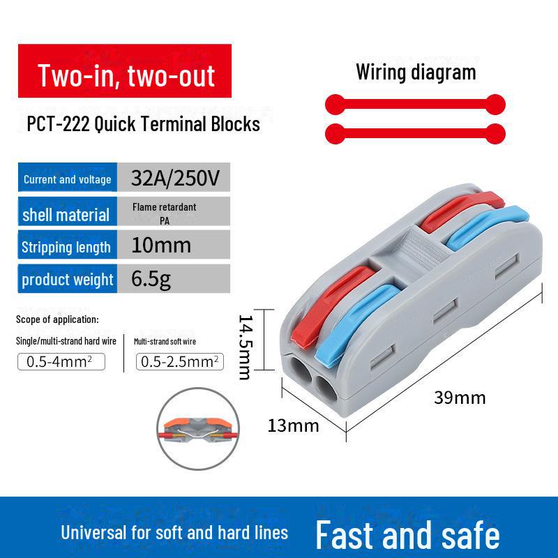 Швидкоз ємний клемний з єднувач PCT-222, подвійний вхід/вихід для м якого/жорсткого дроту
Швидкоз ємний клемний з єднувач PCT-222, подвійний вхід/вихід для м якого/жорсткого дроту