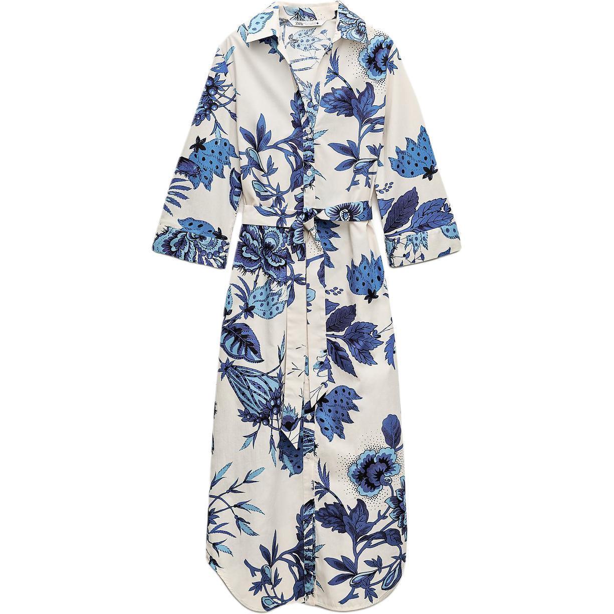 Zara Zw Series Floral Print Shirt Dress With V-Neck And Three-Quarter Sleeves Women dresses Blue White 3357183-044 M
Zara Zw Series Floral Print Shirt Dress With V-Neck And Three-Quarter Sleeves Women dresses Blue White 3357183-044 M