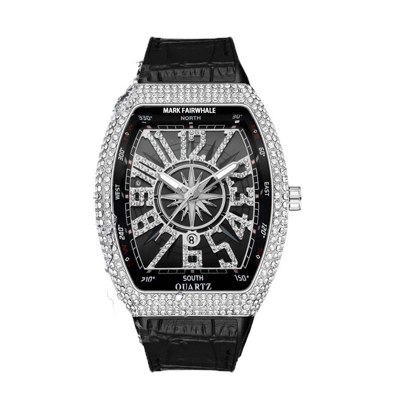 Mark Fairwhale Barrel-Shaped Full Diamond Quartz Calendar Watch
Mark Fairwhale Barrel-Shaped Full Diamond Quartz Calendar Watch