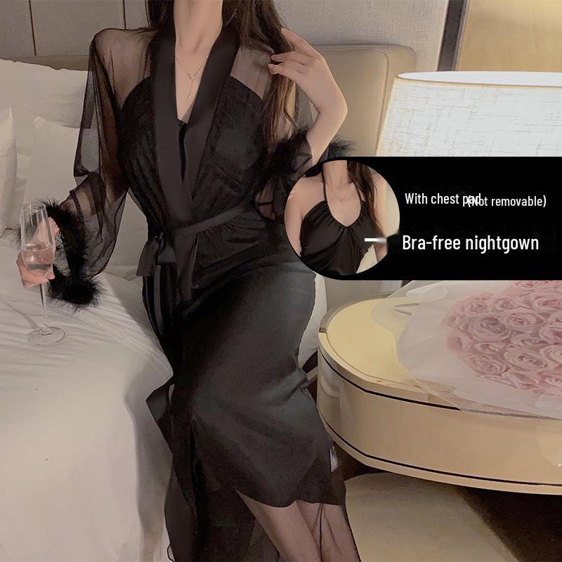 Guiruo Satin Halter Neck Nightdress Set with Feather Cuffs and Mesh Outer Robe One Size
Guiruo Satin Halter Neck Nightdress Set with Feather Cuffs and Mesh Outer Robe One Size