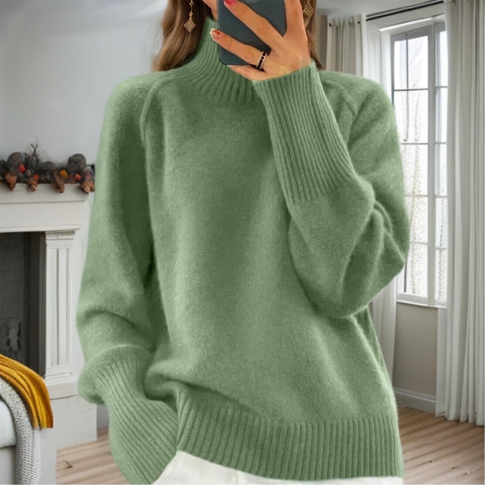 Женский модный свитер с высоким воротом, однотонный трикотажный свитер, повседневный свитер XL
Женский модный свитер с высоким воротом, однотонный трикотажный свитер, повседневный свитер XL