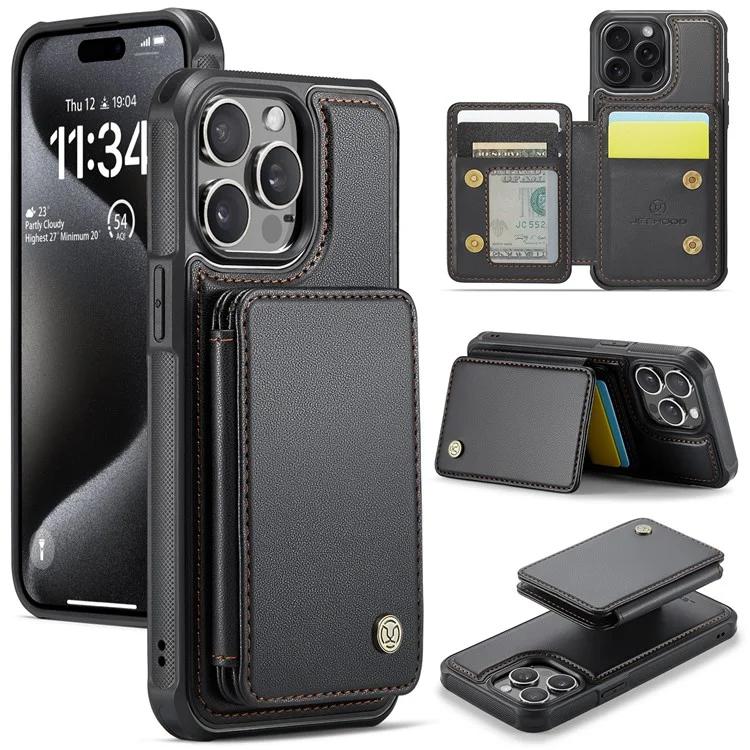 JEEHOOD J05 For iPhone 15 Pro Max Magnetic Case Kickstand PU+TPU Phone Cover with Card Bag - Black
JEEHOOD J05 For iPhone 15 Pro Max Magnetic Case Kickstand PU+TPU Phone Cover with Card Bag - Black