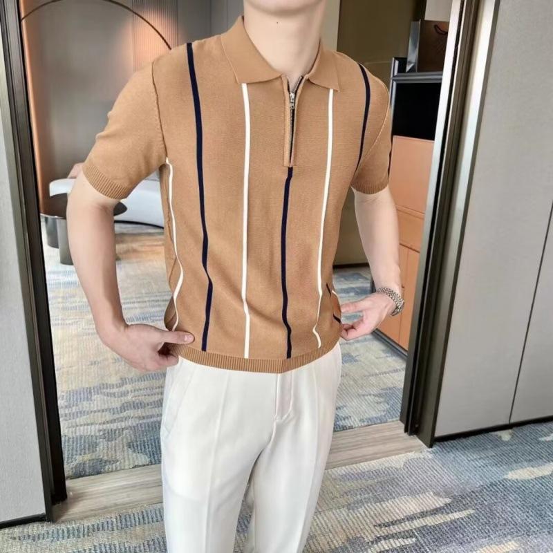 Vintage Casual Knitted Lapel Striped Polo Shirt Men S Design Sense Ice Silk Short Sleeve Tide 3XL
Vintage Casual Knitted Lapel Striped Polo Shirt Men S Design Sense Ice Silk Short Sleeve Tide 3XL