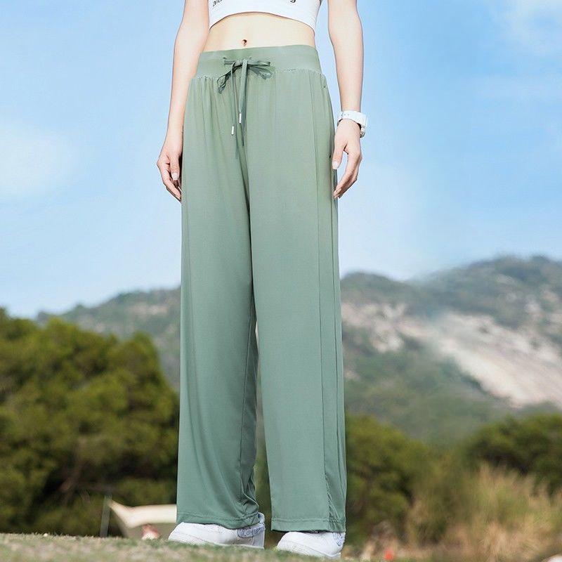 Брюки из ледяного шелка для защиты от солнца для женщин, летние свободные прямые с широкими штанинами, дышащие охлаждающие брюки S