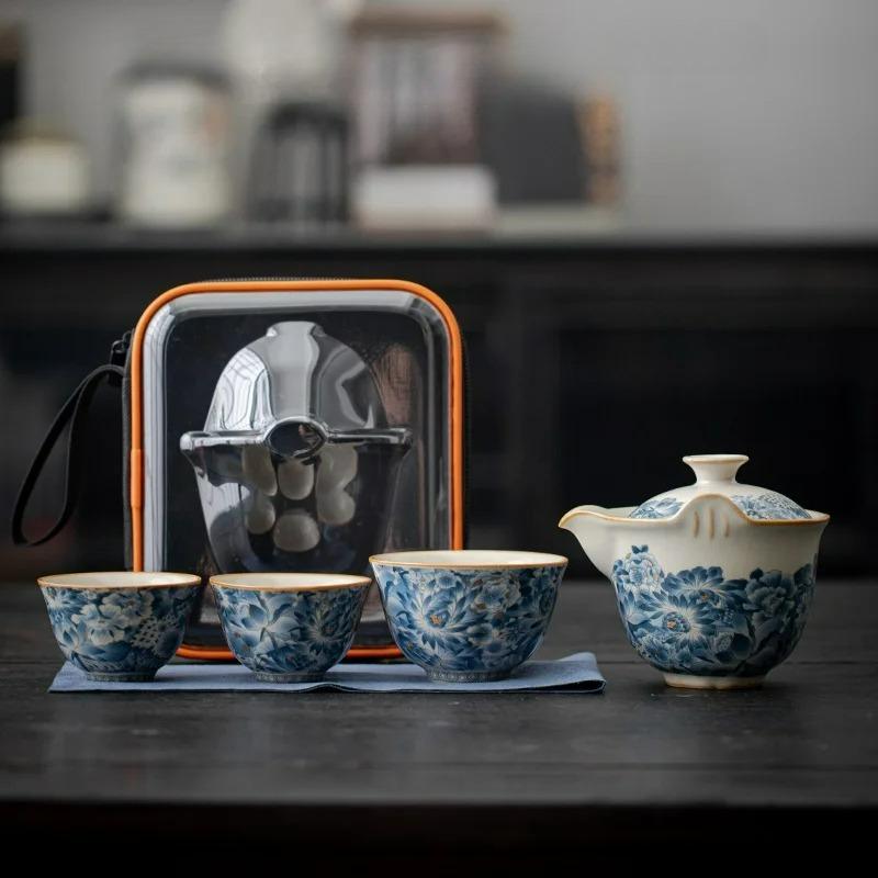 Ru Kiln Blue and White Porcelain Quick Customer Cup Travel Tea Set One Pot Three Cups Portable Storage Bag Outdoor Tea Set
Ru Kiln Blue and White Porcelain Quick Customer Cup Travel Tea Set One Pot Three Cups Portable Storage Bag Outdoor Tea Set