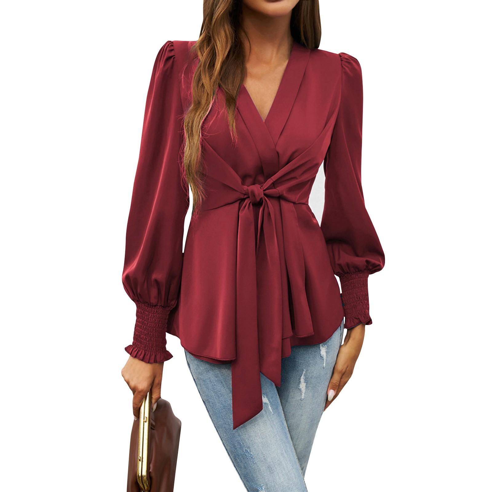 Women s Solid Color Elegant V-Neck Belted Waist Shirt Top XL винний
Women s Solid Color Elegant V-Neck Belted Waist Shirt Top XL винний