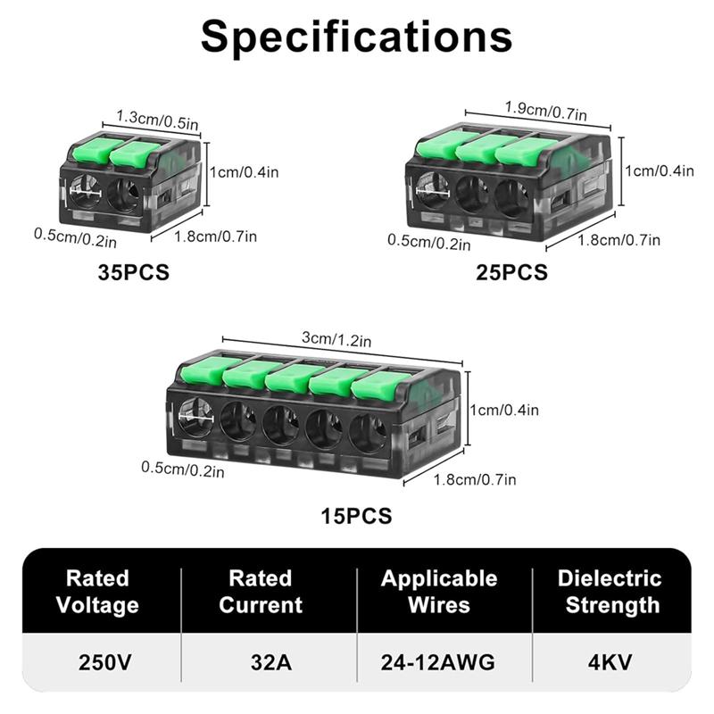 A95I-Electrical Wire Splice Connectors Push-In Lever 75PCS 24-12 AWG Quick 2/3/5 Conductor Combination Kit зелений
A95I-Electrical Wire Splice Connectors Push-In Lever 75PCS 24-12 AWG Quick 2/3/5 Conductor Combination Kit зелений
