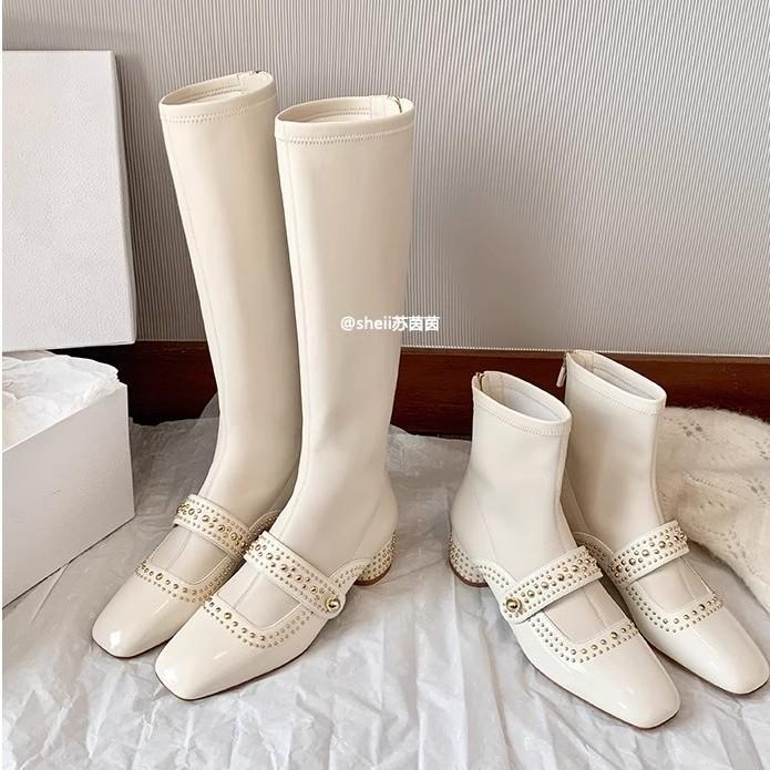 Second hair! Su Yinyin s same shoes square head rivets rear zipper medium and high elastic boots women s thin short boots 34
Second hair! Su Yinyin s same shoes square head rivets rear zipper medium and high elastic boots women s thin short boots 34