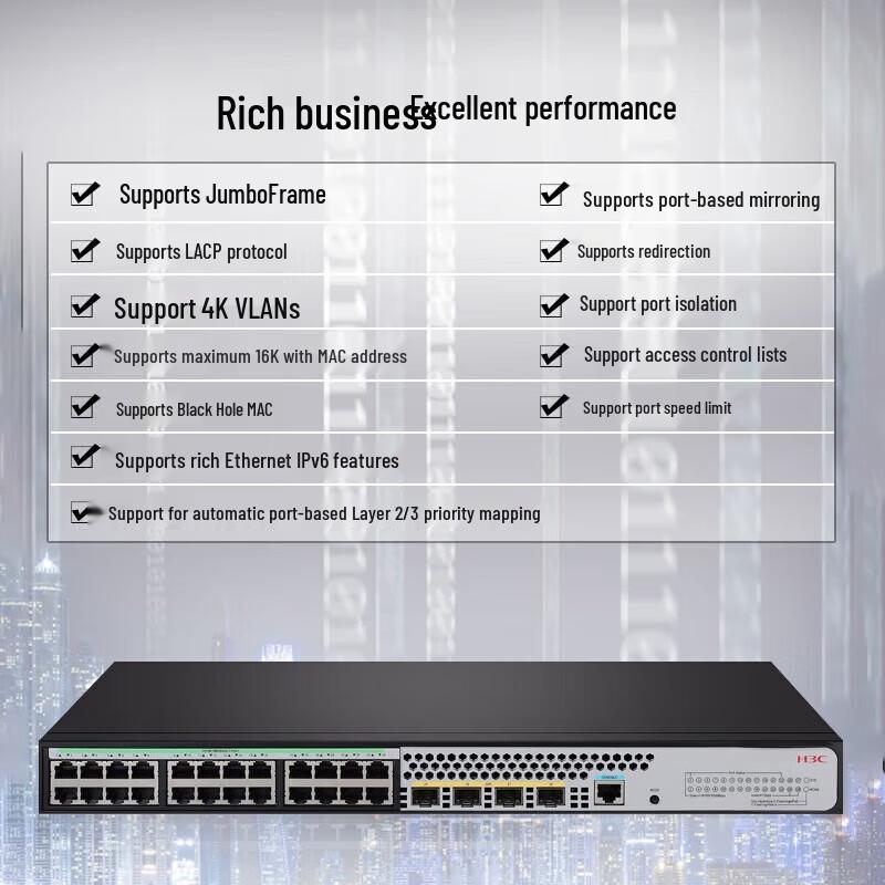 H3C Enterprise 24-Port Gigabit Managed PoE Switch
H3C Enterprise 24-Port Gigabit Managed PoE Switch
