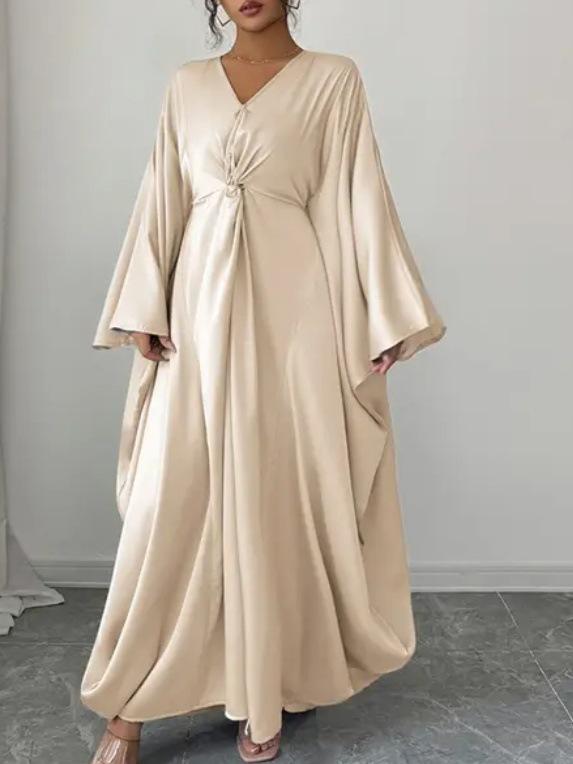 Elegant V-Neck Satin French Dress with Batwing Sleeves and Waist-Cinching Design XXXL грязно-белый
Elegant V-Neck Satin French Dress with Batwing Sleeves and Waist-Cinching Design XXXL грязно-белый