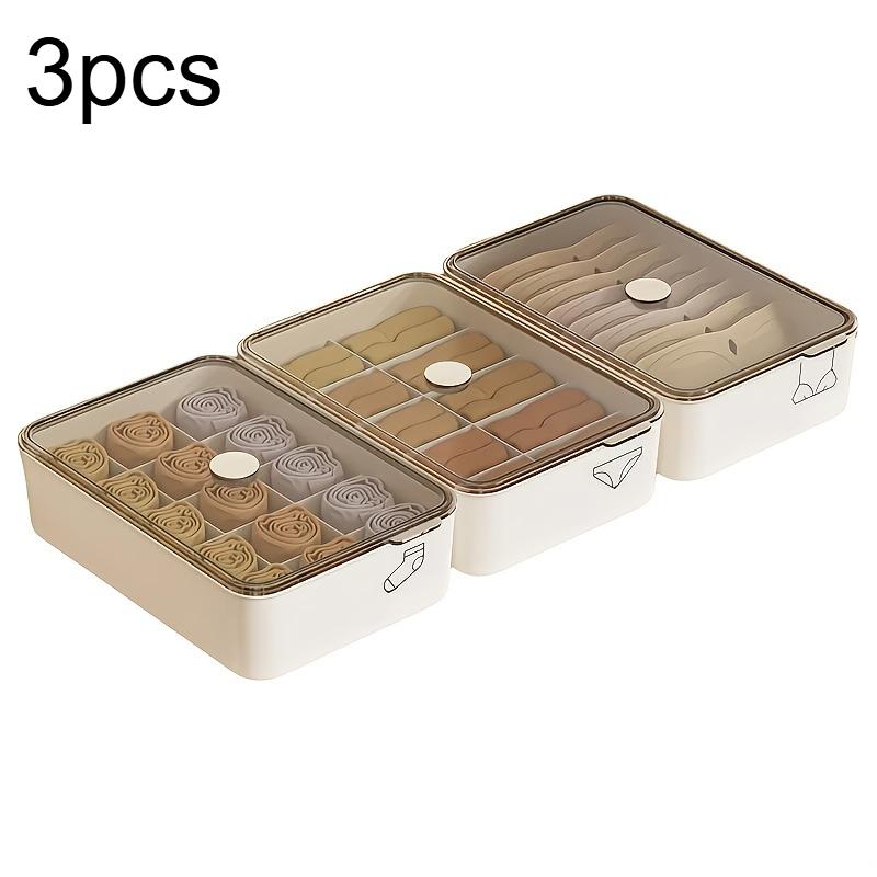 3 шт. Белый пластиковый органайзер для нижнего белья и носков - Дизайн с 10/15 отделениями | Прозрачная крышка без крышки | Хранение в гардеробе
3 шт. Белый пластиковый органайзер для нижнего белья и носков - Дизайн с 10/15 отделениями | Прозрачная крышка без крышки | Хранение в гардеробе