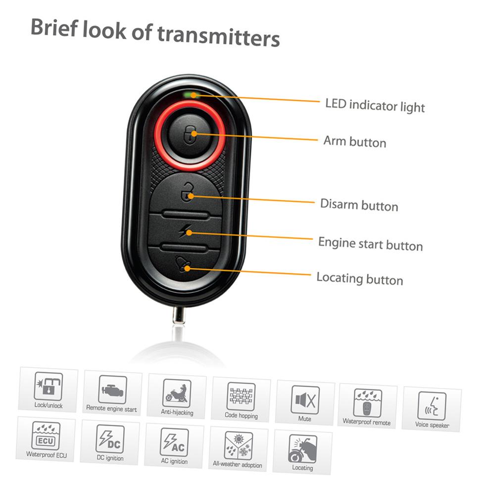 986E 1 Way Motorcycle Alarm System Remote Engine Start Motorcycle Engine Immobilization with Transmitter
986E 1 Way Motorcycle Alarm System Remote Engine Start Motorcycle Engine Immobilization with Transmitter