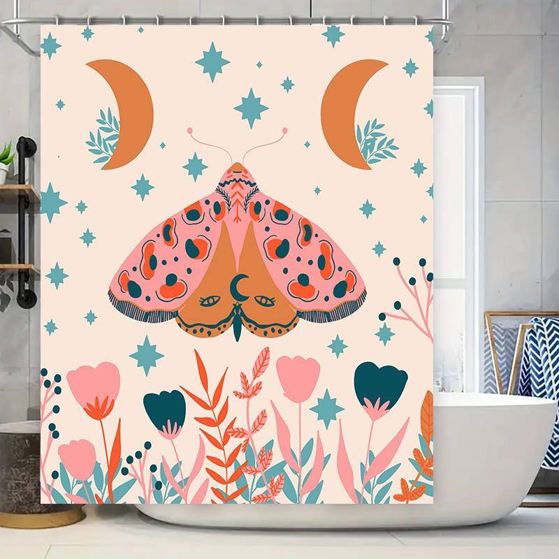 Modern Bathroom Decor: Pink Butterfly Shower Curtain Set With Moon And Stars Print Blue Flowers And Leaves Design For Bathroom W W60H190(CM)-1 Pcs
Modern Bathroom Decor: Pink Butterfly Shower Curtain Set With Moon And Stars Print Blue Flowers And Leaves Design For Bathroom W W60H190(CM)-1 Pcs