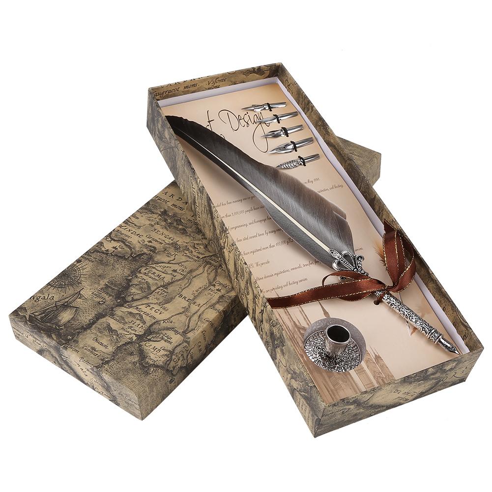 English Calligraphy Feather Dip Quill Pen Writing Set Stationery Gift Box with 5 Nibs Black
English Calligraphy Feather Dip Quill Pen Writing Set Stationery Gift Box with 5 Nibs Black