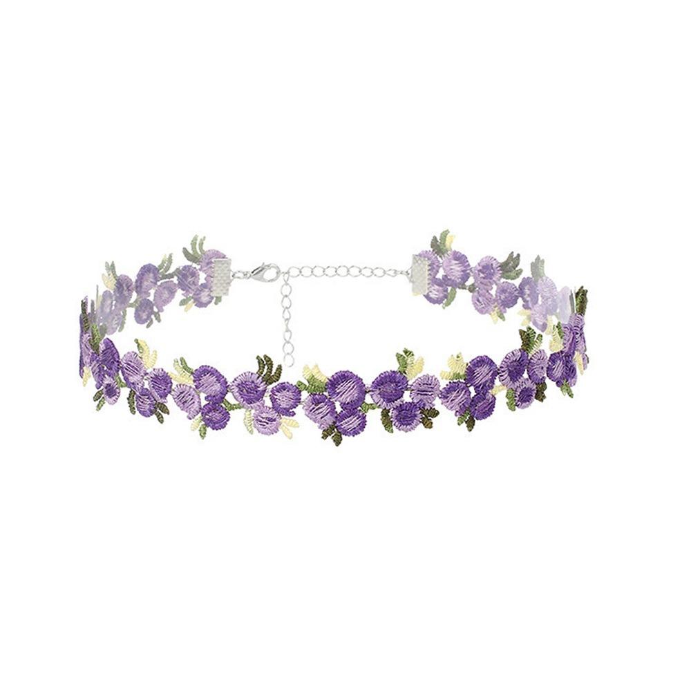 Декоративное цветочное ожерелье, полиэстеровая вышивка, цепочка на ключицу, новое ожерелье для пляжной вечеринки фиолетовый