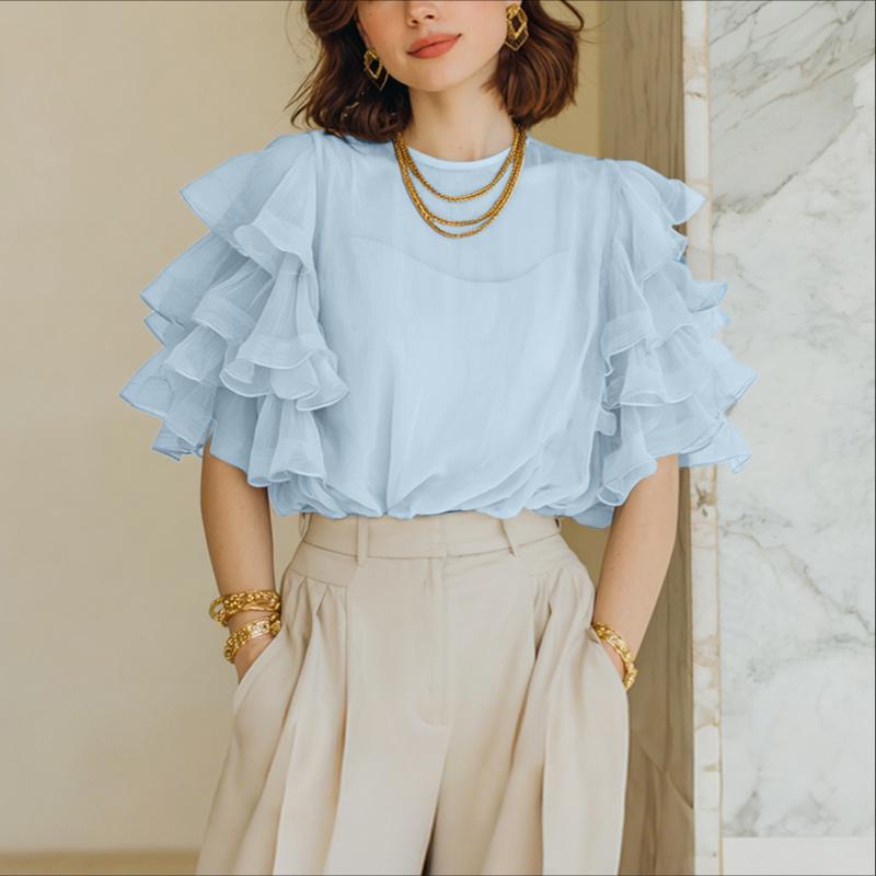 ZANZEA Женская блузка с круглым вырезом, рукавом до локтя, повседневная, прозрачная, накидка 2XL синий
ZANZEA Женская блузка с круглым вырезом, рукавом до локтя, повседневная, прозрачная, накидка 2XL синий