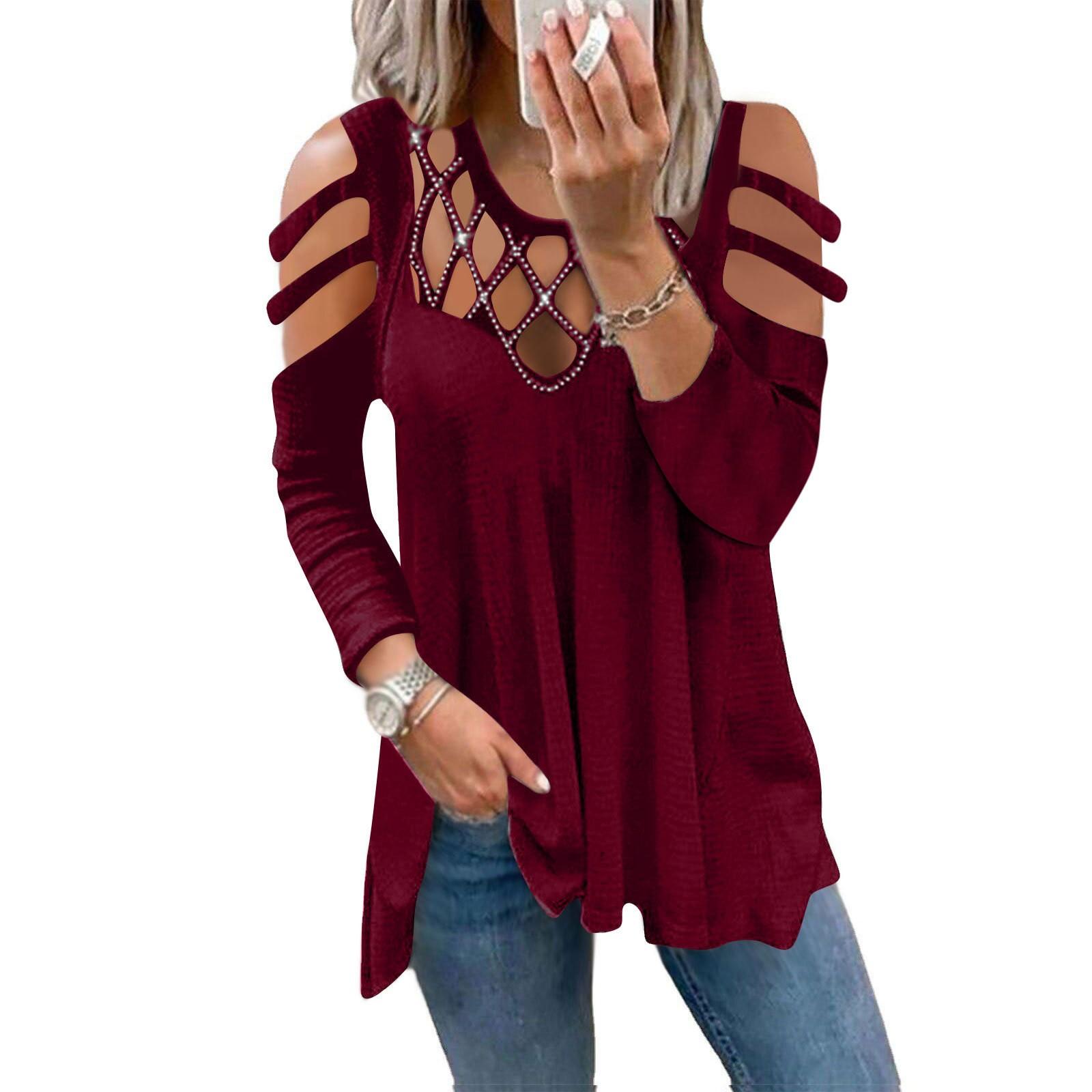 Women s Winter Fashion Sexy V-Neck Solid Color Off-the-shoulder Hollow Casual T-Shirt Top M винний
Women s Winter Fashion Sexy V-Neck Solid Color Off-the-shoulder Hollow Casual T-Shirt Top M винний
