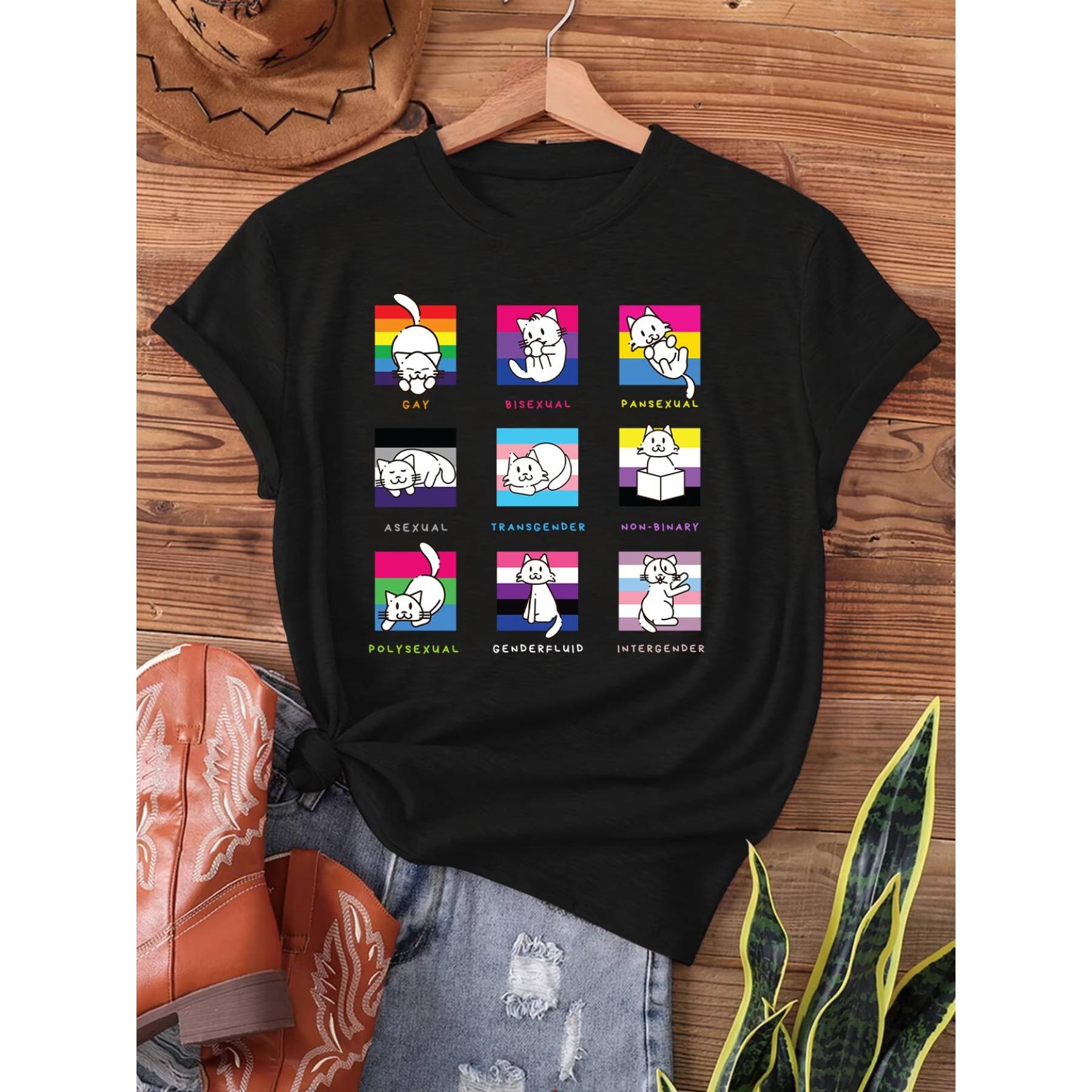 Gay Rainbow Cat Print T-Shirt, Short Sleeve Crew Neck Casual Top for Summer & Spring, Women S Clothing XXL чорний
Gay Rainbow Cat Print T-Shirt, Short Sleeve Crew Neck Casual Top for Summer & Spring, Women S Clothing XXL чорний