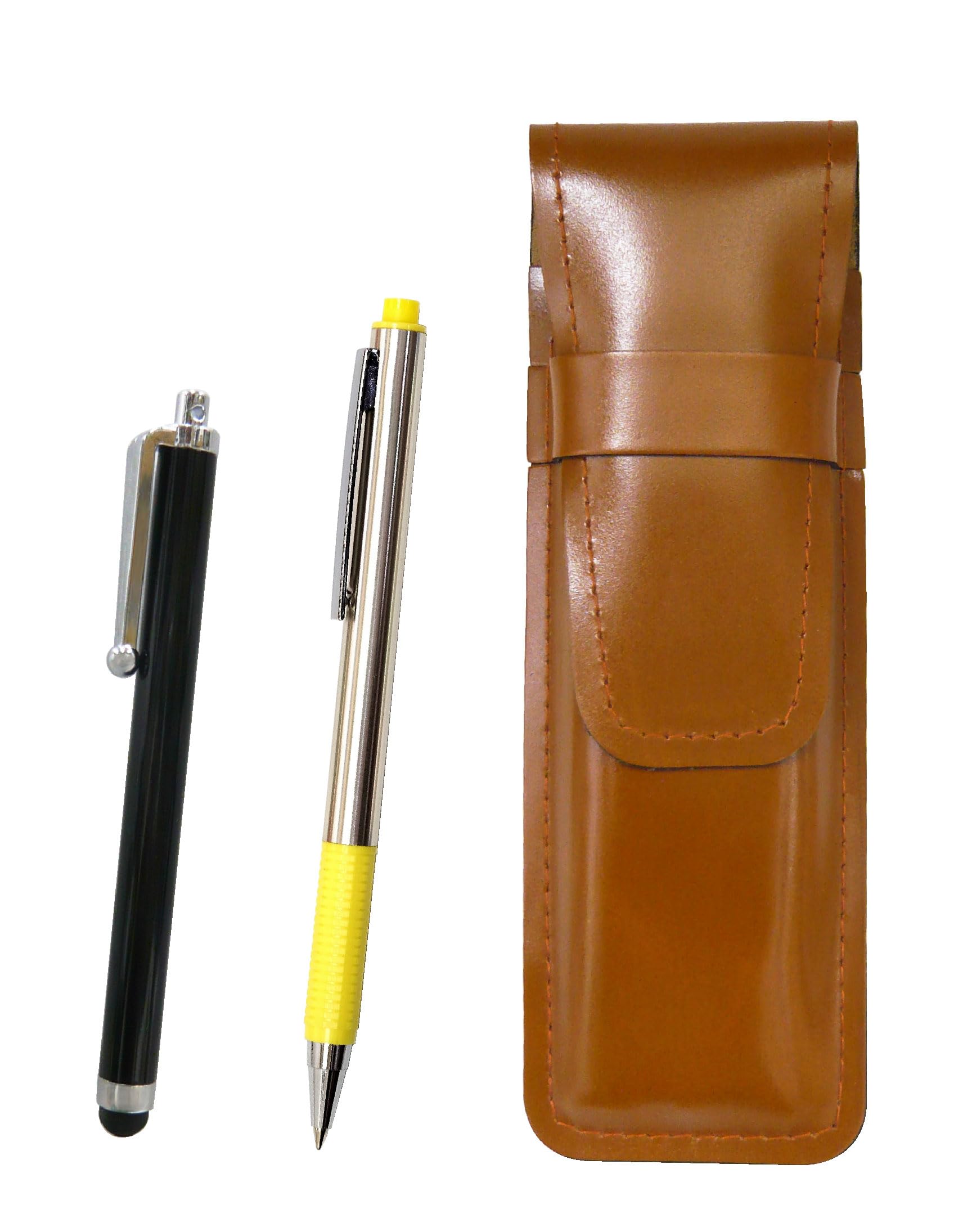 Slim Cowhide Pencil Case Brown Touch Pen and FB325 Aluminum Straight Knock Ballpoint Pen Set Yellow T23-ASC708-FB325-Y
Slim Cowhide Pencil Case Brown Touch Pen and FB325 Aluminum Straight Knock Ballpoint Pen Set Yellow T23-ASC708-FB325-Y