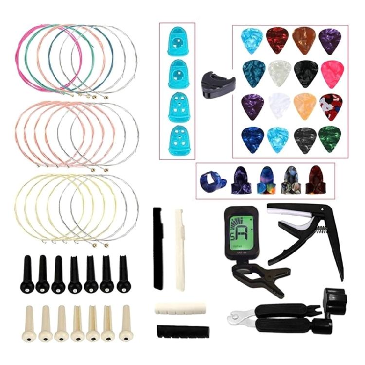 Guitar Tools Set with Guitar Bridge Pins Nuts, Tuner, Capo, Fingertip Protectors
Guitar Tools Set with Guitar Bridge Pins Nuts, Tuner, Capo, Fingertip Protectors