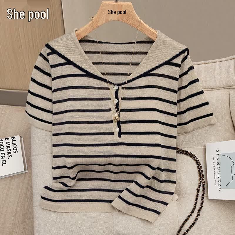 Women s Sailor Collar Contrast Striped Ice Silk Short Sleeve T-Shirt One Size
Women s Sailor Collar Contrast Striped Ice Silk Short Sleeve T-Shirt One Size