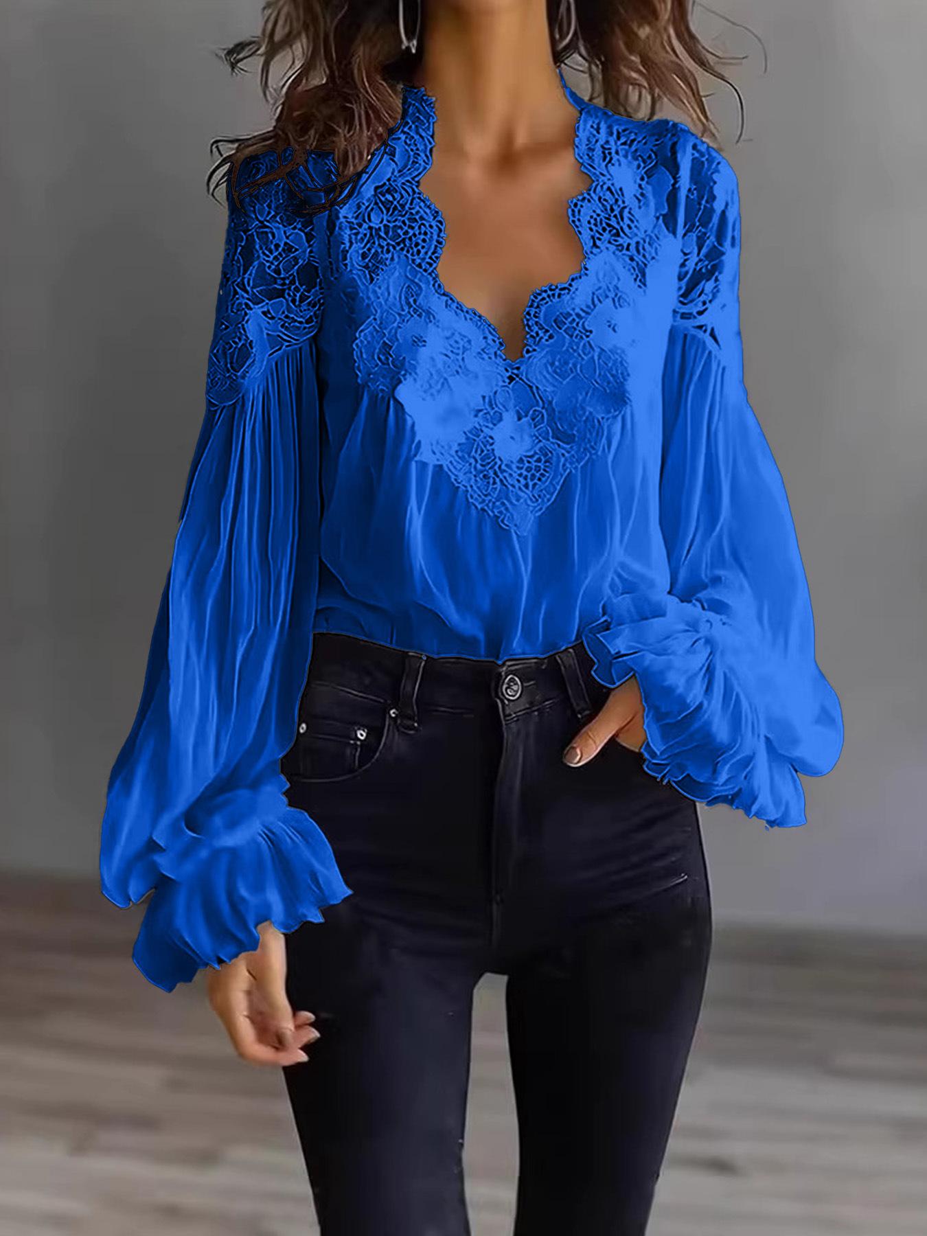 Women s Elegant Blouse V Neck Lace Panel Long Sleeve Ruffled Cuffs Casual Loose Fit Top for Daily Wear XXXL синій
Women s Elegant Blouse V Neck Lace Panel Long Sleeve Ruffled Cuffs Casual Loose Fit Top for Daily Wear XXXL синій