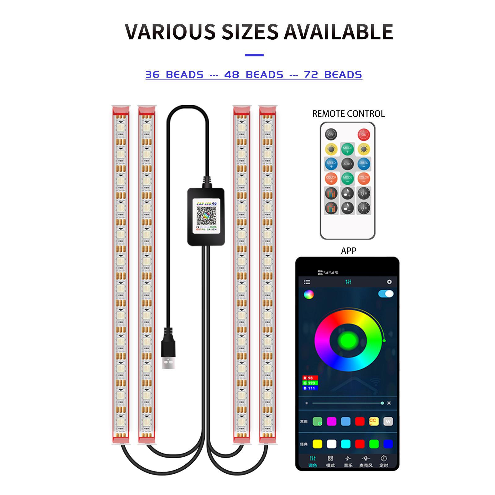 M1U48 48 LED Beads Interior Car Lights Bluetooth-compatible APP Controlled Colorful Ambient Lights for Car SUV Footwell Type A
M1U48 48 LED Beads Interior Car Lights Bluetooth-compatible APP Controlled Colorful Ambient Lights for Car SUV Footwell Type A