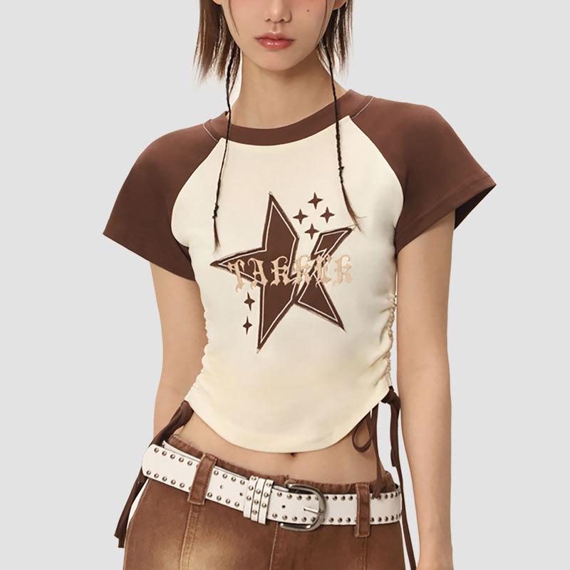 Women s Summer Retro Star Raglan T-Shirt: Color Block, Short Sleeve, Sexy Lace-Up Top XL (suggests 105-120 lbs)
Women s Summer Retro Star Raglan T-Shirt: Color Block, Short Sleeve, Sexy Lace-Up Top XL (suggests 105-120 lbs)