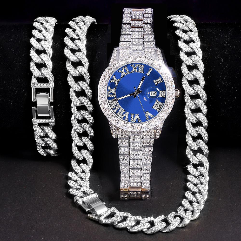 Ожерелье + часы + браслет Iced Out, кубинская цепочка, блестящее колье, ювелирные изделия, блестящий модный стильный стиль хип-хоп для мужчин и женщин, подарок
Ожерелье + часы + браслет Iced Out, кубинская цепочка, блестящее колье, ювелирные изделия, блестящий модный стильный стиль хип-хоп для мужчин и женщин, подарок