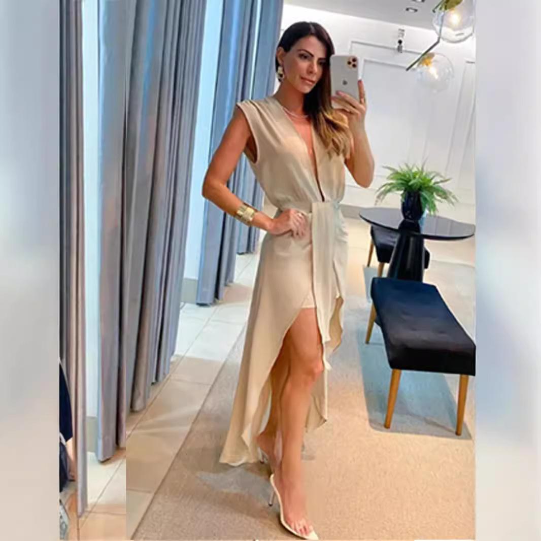 Женское весеннее однотонное платье без рукавов с глубоким V-образным вырезом, летнее повседневное платье А-силуэта с высокой талией, двухслойное, нестандартной длины, размеры S-XL XL
Женское весеннее однотонное платье без рукавов с глубоким V-образным вырезом, летнее повседневное платье А-силуэта с высокой талией, двухслойное, нестандартной длины, размеры S-XL XL