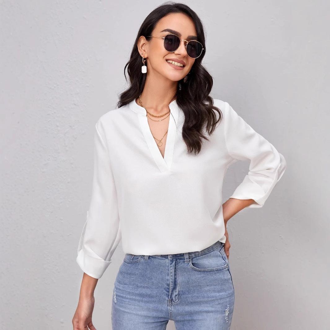 Женская повседневная рубашка для рабочего места с V-образным вырезом и фиксируемым закатанным рукавом XXL белый
Женская повседневная рубашка для рабочего места с V-образным вырезом и фиксируемым закатанным рукавом XXL белый