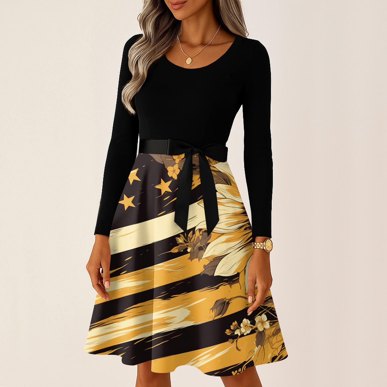 Ladies Casual And Fashionable Round Neck Long Sleeved Retro Independent Day Print Retro Dress XL жовтий
Ladies Casual And Fashionable Round Neck Long Sleeved Retro Independent Day Print Retro Dress XL жовтий
