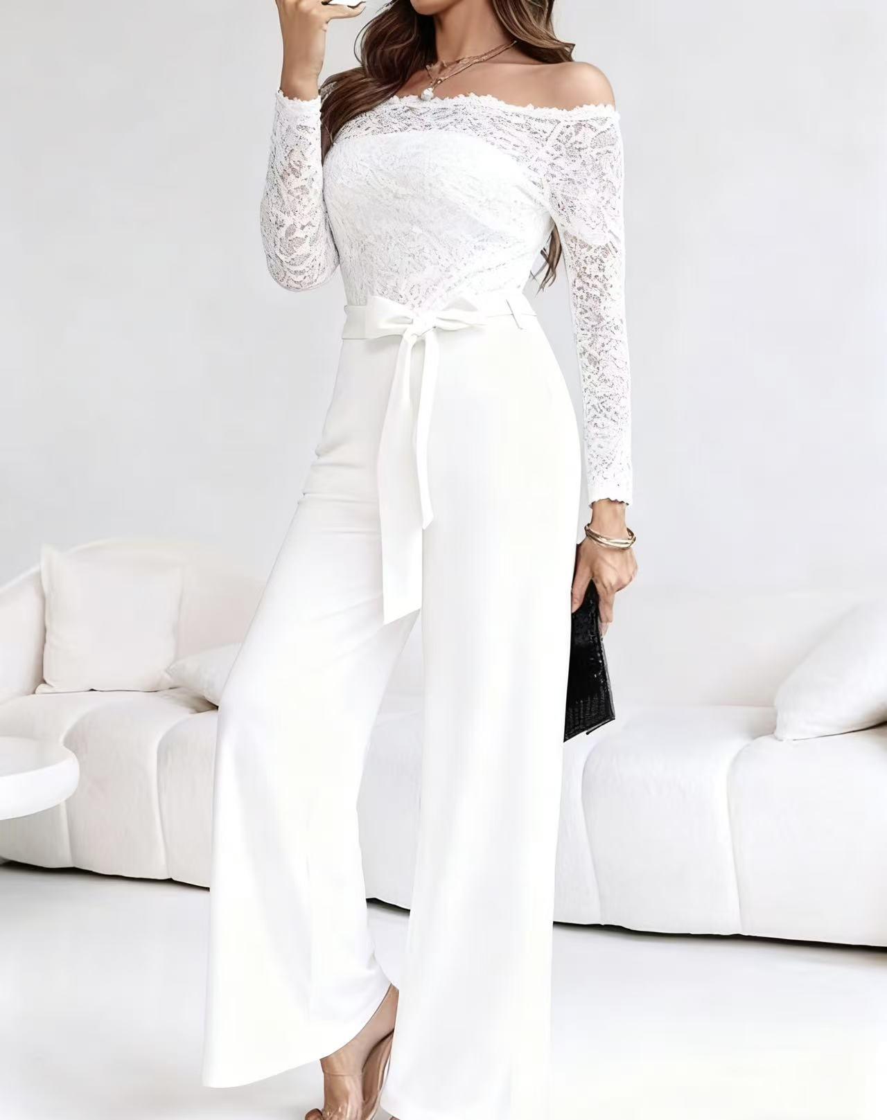 Elegant Off-the-Shoulder Jumpsuit Set with Lace Trim and Straight-Leg Pants for Women Medium білий
Elegant Off-the-Shoulder Jumpsuit Set with Lace Trim and Straight-Leg Pants for Women Medium білий