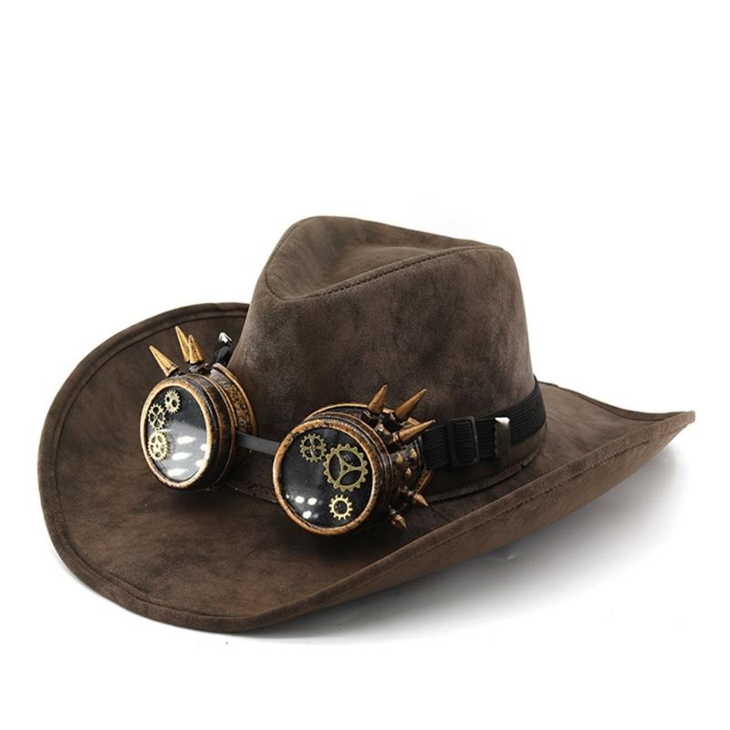 Punk Sueded Western Cowboy Cap With Goggles Steampunk Fedoras Hat For Festival Event Cosplay Costume Props Headpiece кавовий
Punk Sueded Western Cowboy Cap With Goggles Steampunk Fedoras Hat For Festival Event Cosplay Costume Props Headpiece кавовий