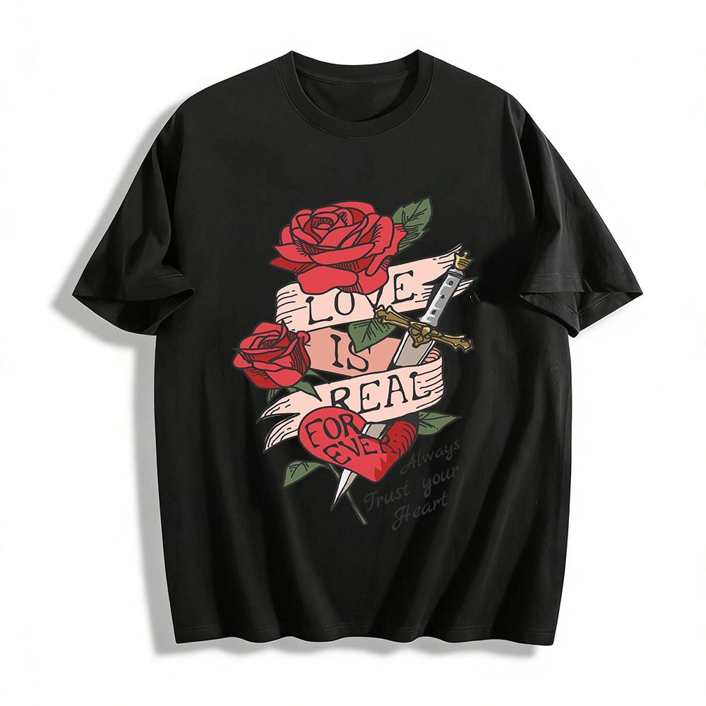 Love Is Real Forever Rose Dagger Print Tee Trust Your Heart Top Pure cotton T-shirt XXS
Love Is Real Forever Rose Dagger Print Tee Trust Your Heart Top Pure cotton T-shirt XXS