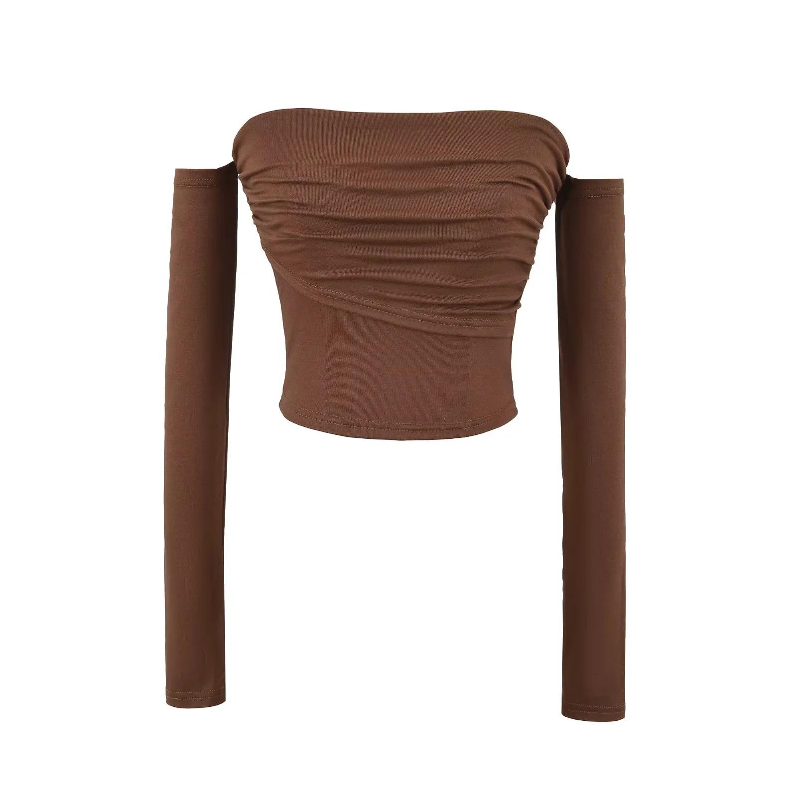 American Spicy Girl One-Shoulder Long Sleeve Pleated Crop Top - Women s Spring/Autumn Sexy Base Layer Medium кавовий
American Spicy Girl One-Shoulder Long Sleeve Pleated Crop Top - Women s Spring/Autumn Sexy Base Layer Medium кавовий