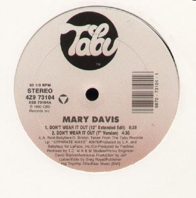12inch Record MARY DAVIS - Don t Wear It Out 4Z973104 Tabu Records 1990 US Soul/Funk Used
12inch Record MARY DAVIS - Don t Wear It Out 4Z973104 Tabu Records 1990 US Soul/Funk Used