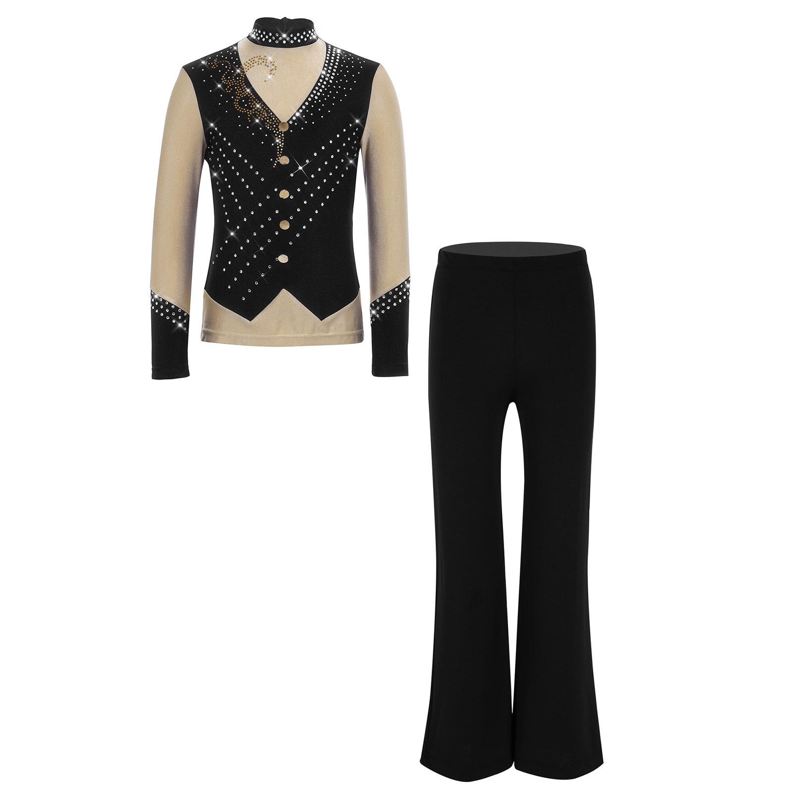 Boys Sparkly Rhinestone Mock Neck Long Sleeve Contrast Top Stretchy Boot Cut Pants Figure Skating 2Pcs Set 5-6 Years чорний
Boys Sparkly Rhinestone Mock Neck Long Sleeve Contrast Top Stretchy Boot Cut Pants Figure Skating 2Pcs Set 5-6 Years чорний
