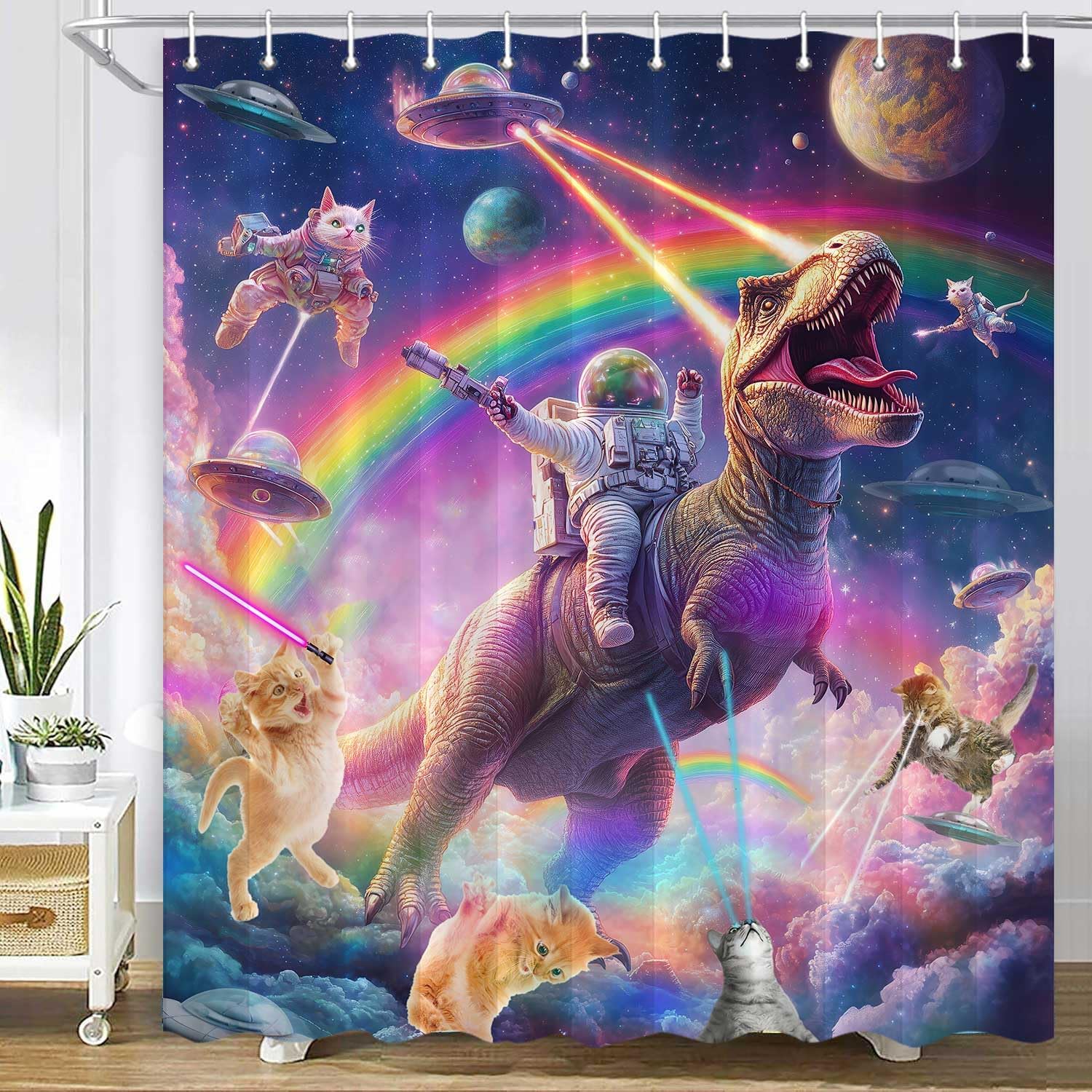 Funny Cat Riding Dinosaur Shower Curtain - Japanese Ocean Wave Design, Nautical Kids Children Rustic Wooden Farmhouse Style W60H190(CM)-1 Pcs
Funny Cat Riding Dinosaur Shower Curtain - Japanese Ocean Wave Design, Nautical Kids Children Rustic Wooden Farmhouse Style W60H190(CM)-1 Pcs