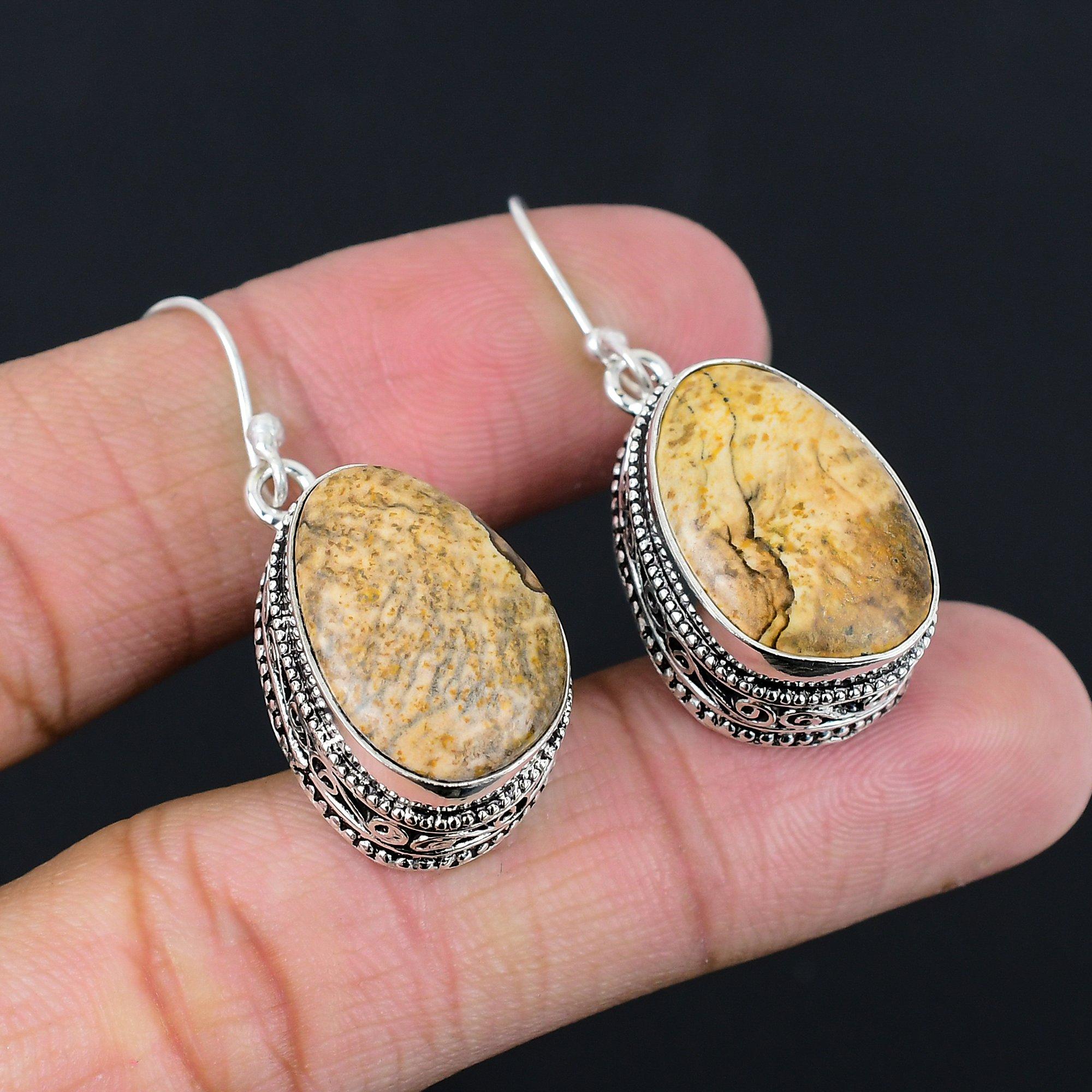 925 Sterling Silver Oval Natural Picture Jasper Ethnic Vintage Dangling Earrings
925 Sterling Silver Oval Natural Picture Jasper Ethnic Vintage Dangling Earrings