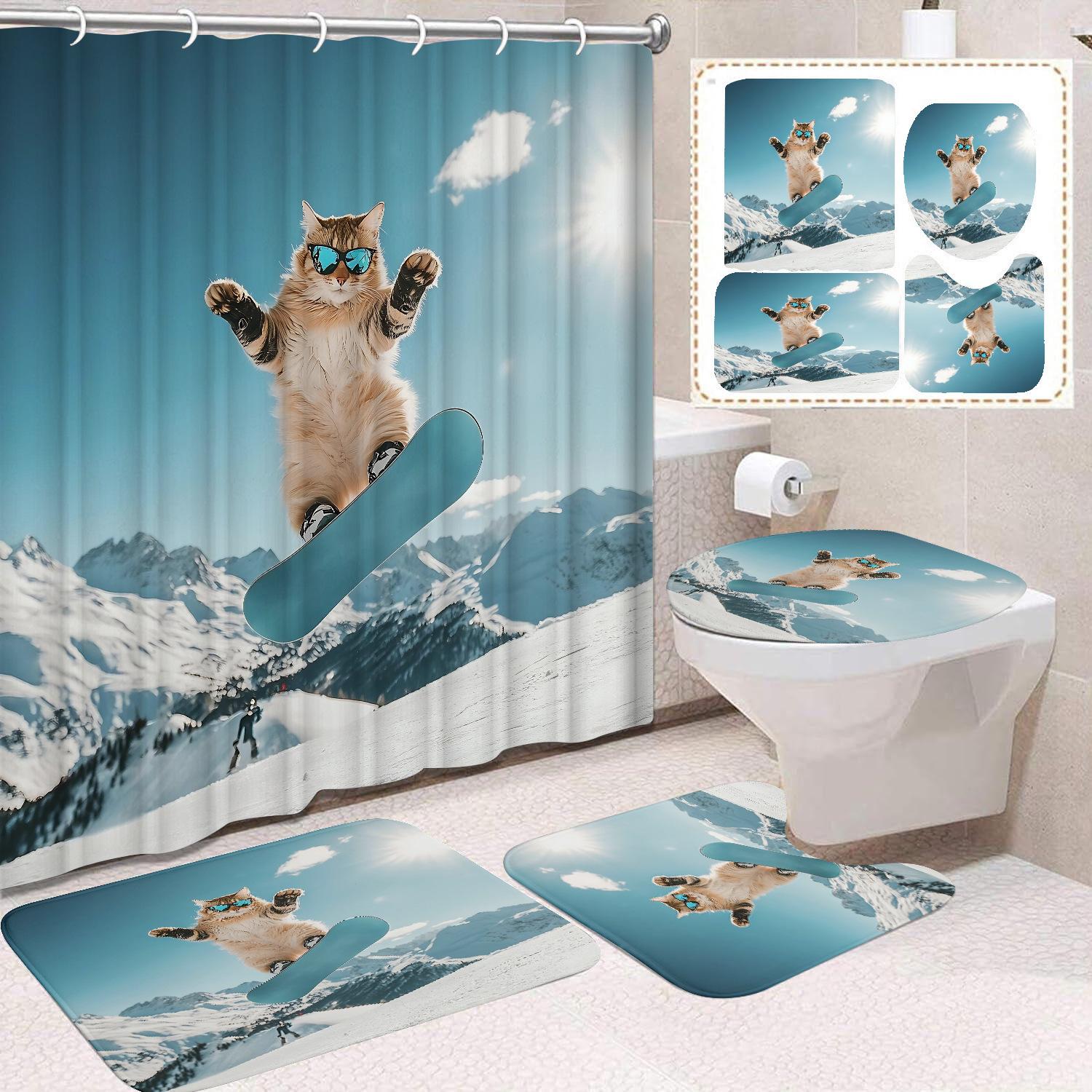 4Pcs Funny Animal Surfing Shower Curtain Set Cat Dog Rabbit Riding Shark Waterproof Bath Curtain 12 Hooks Non Slip Rugs Toilet Lid Cover Set 4Pcs Set
4Pcs Funny Animal Surfing Shower Curtain Set Cat Dog Rabbit Riding Shark Waterproof Bath Curtain 12 Hooks Non Slip Rugs Toilet Lid Cover Set 4Pcs Set