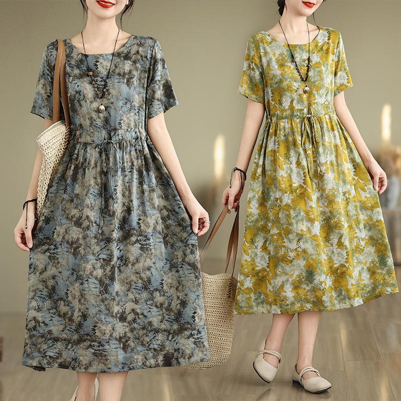 Real shot summer new cotton and linen literary and retro printing ethnic style waist thin short-sleeved dress women M жёлтый
Real shot summer new cotton and linen literary and retro printing ethnic style waist thin short-sleeved dress women M жёлтый