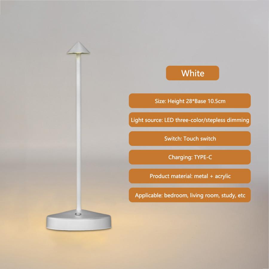 Простая светодиодная сенсорная металлическая настольная лампа, беспроводная настольная лампа, перезаряжаемая, 3 цвета, лампа для чтения для ресторана, отеля, бара, спальни, DeskLam белый